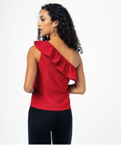 Tee-shirt asymétrique à volant et paillettes femme